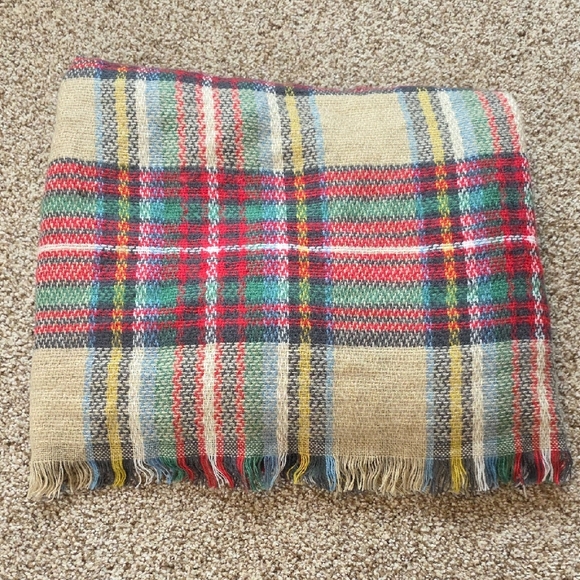 Plaid Fringed Scarf - Wrap - Picture 4 of 4